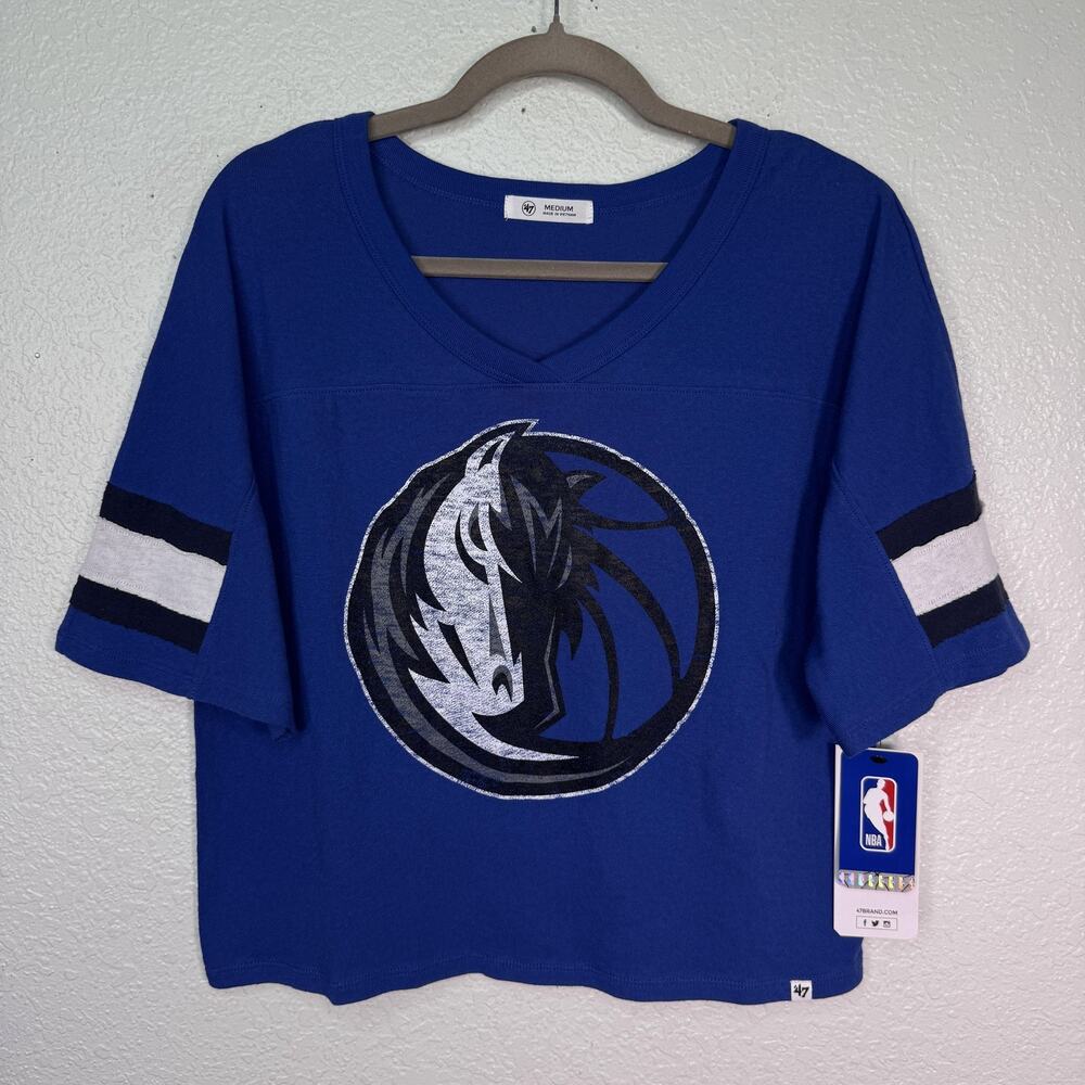 Dallas Mavericks Shirt Womens Medium NBA Basketball Oversized Crop Logo '47 NEW
